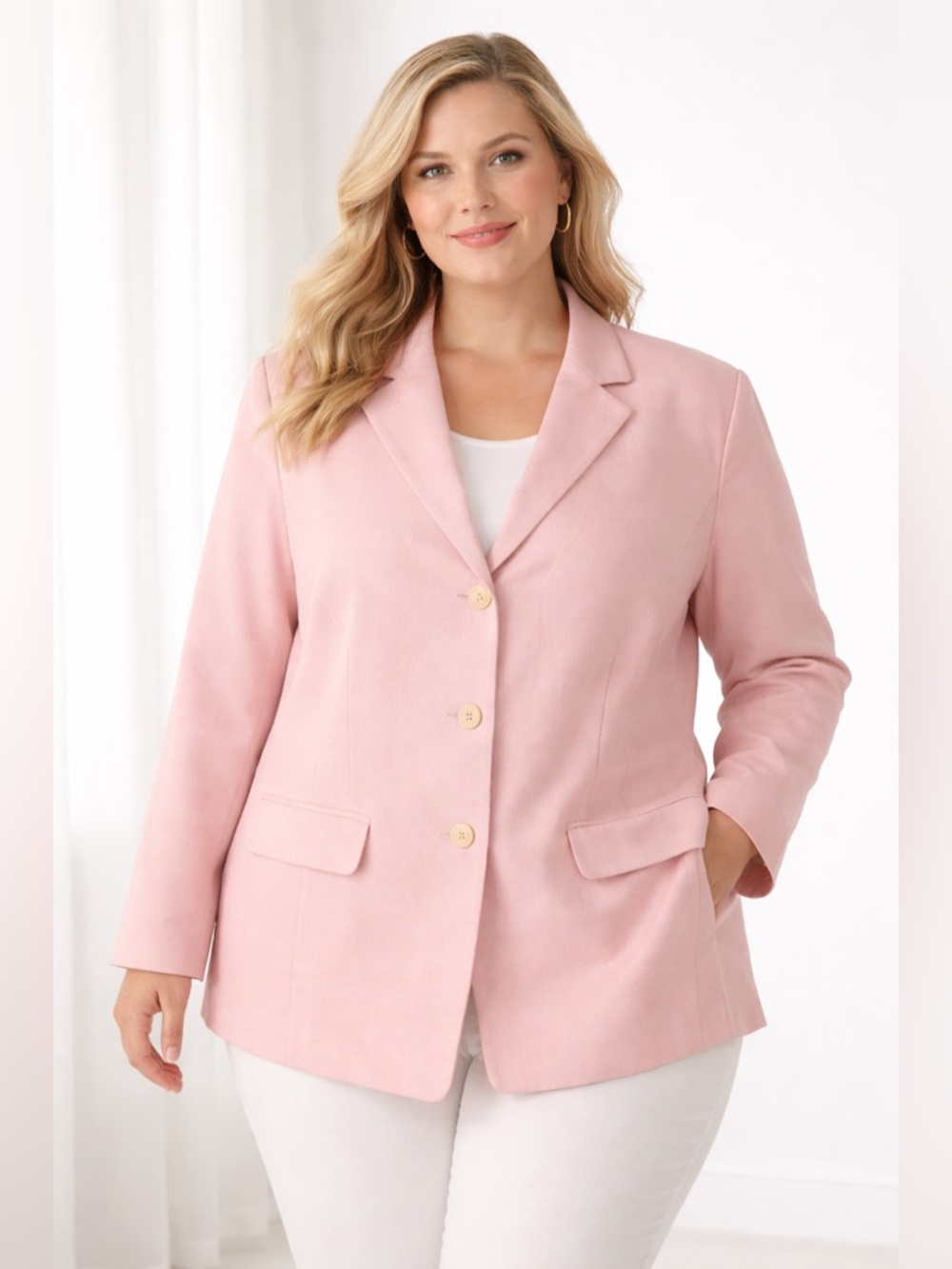 Josephine Chaus Blush Pink Wool Cashmere Blazer Size 22W Elegant Career Jacket